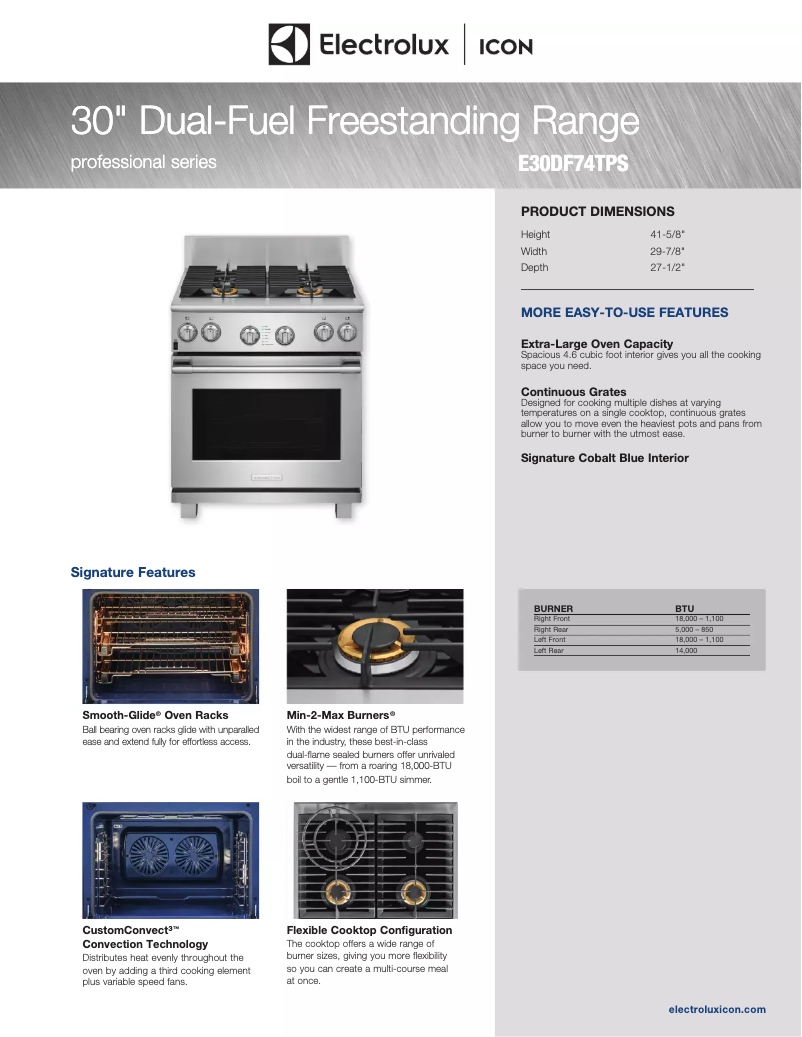 Page 1 de la notice Fiche technique Electrolux ICON E30DF74TPS
