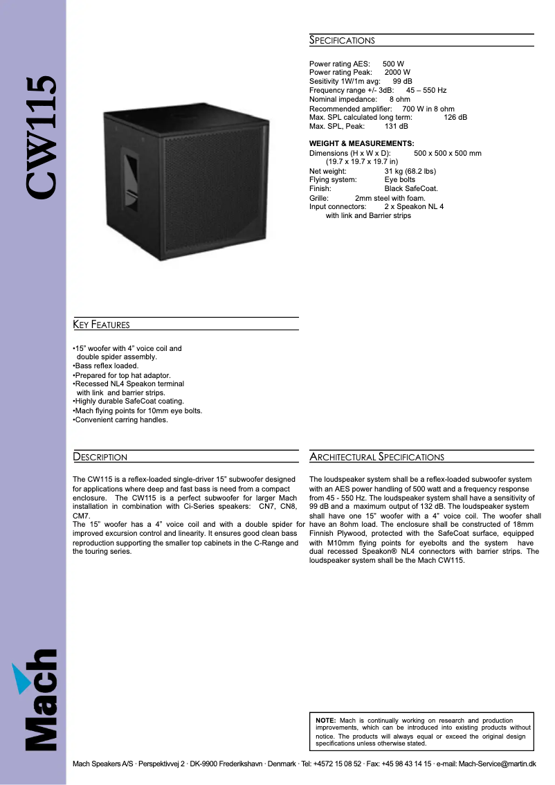Page 1 de la notice Fiche technique Martin Mach CW115