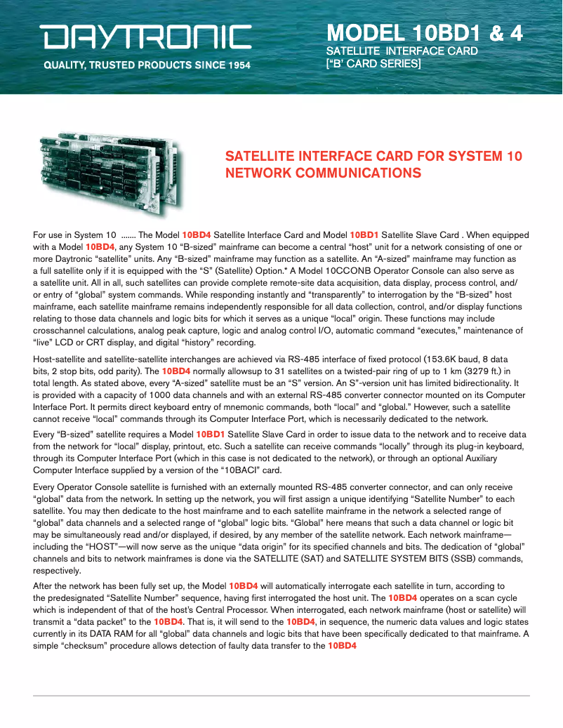 Page 1 de la notice Fiche technique Daytronic 10BD1