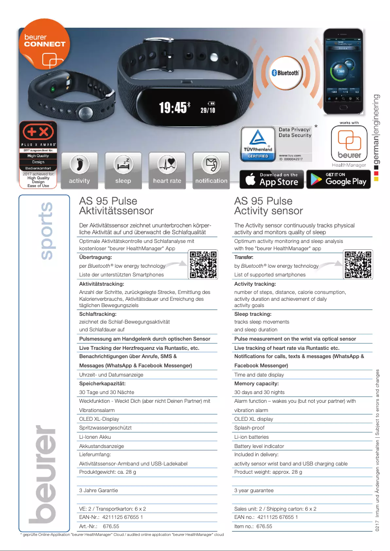 Page 1 de la notice Fiche technique Beurer AS 95