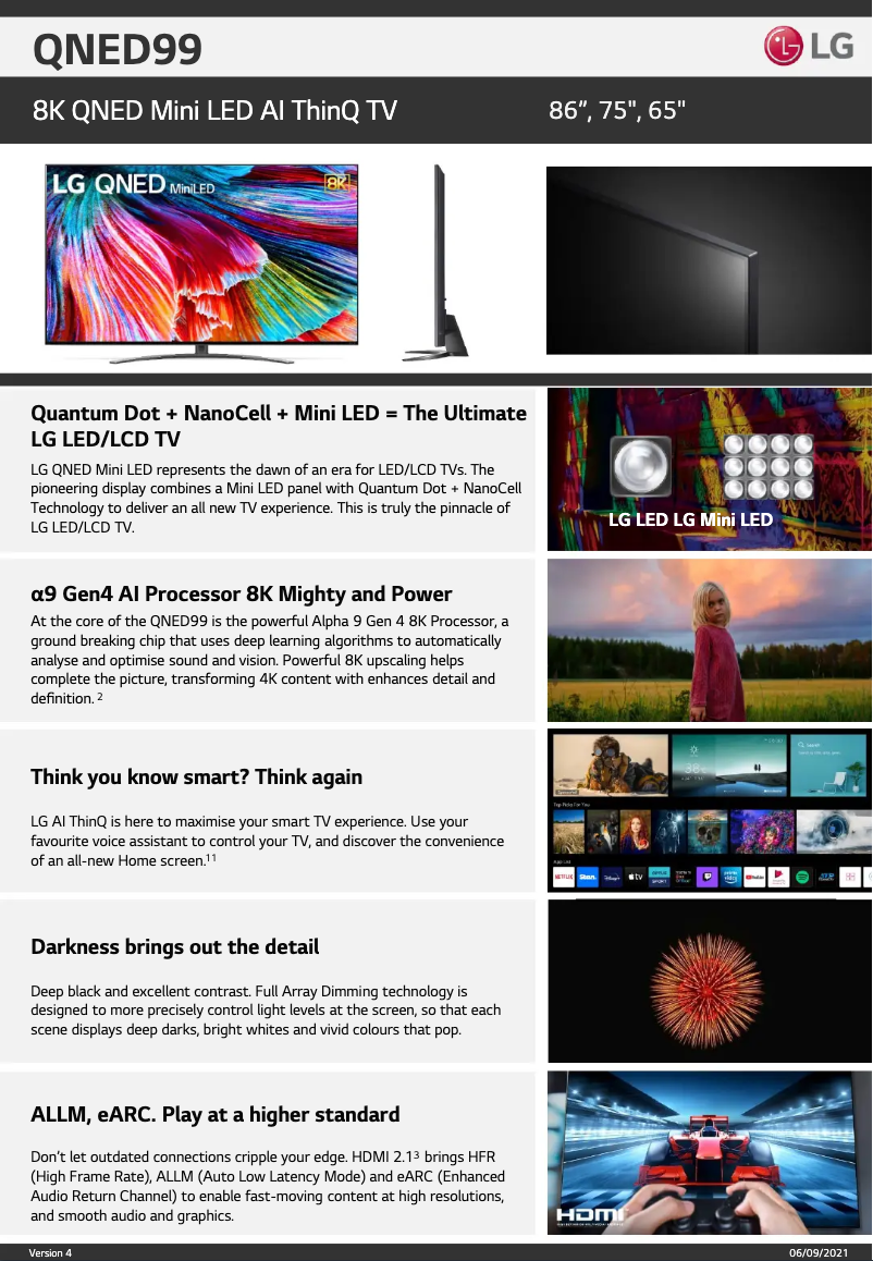 Page 1 de la notice Fiche technique LG 86QNED99TPB