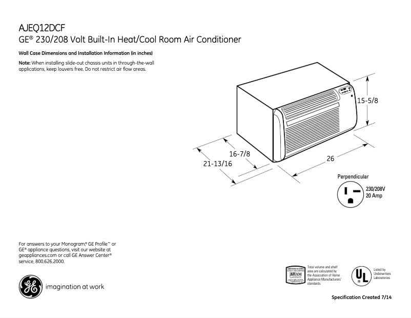 Página 1 del manual Ficha técnica GE AJEQ12DCF