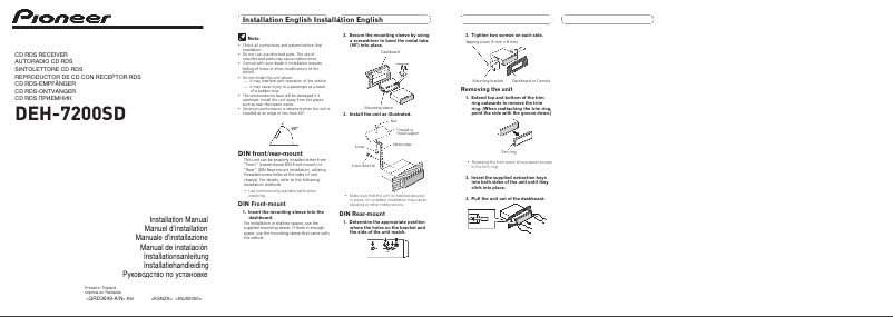 Page 1 de la notice Manuel utilisateur Pioneer DEH-7200SD