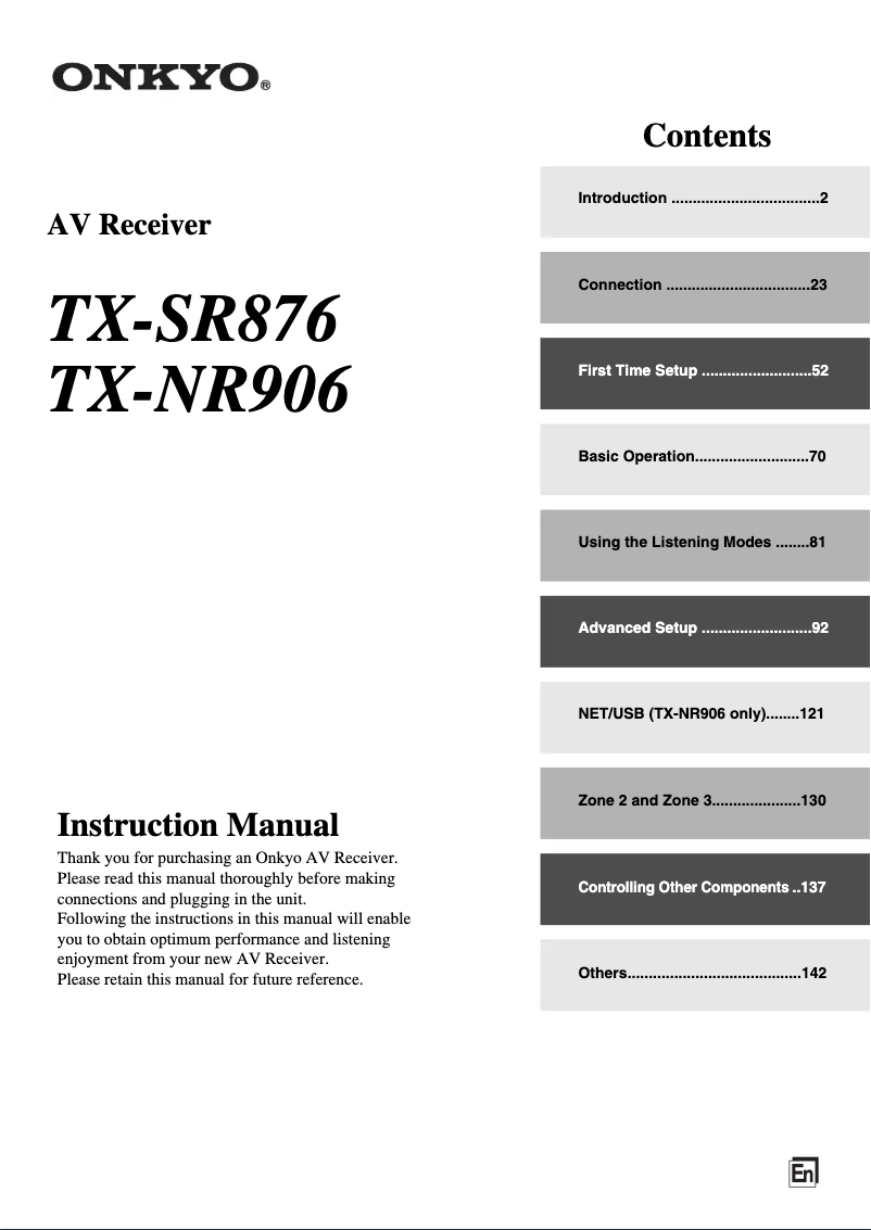 Página 1 del manual Manual de usuario Onkyo TX-SR876