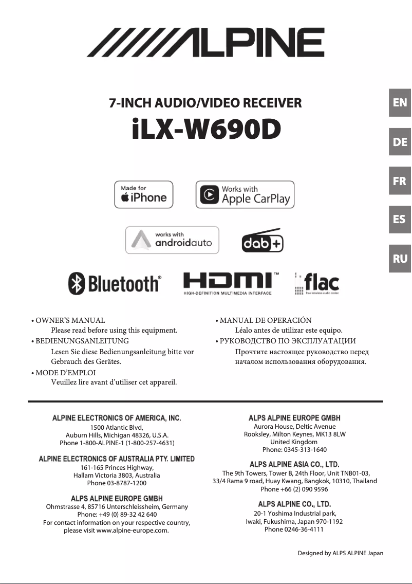 Page 1 de la notice Manuel utilisateur Alpine iLX-W690D