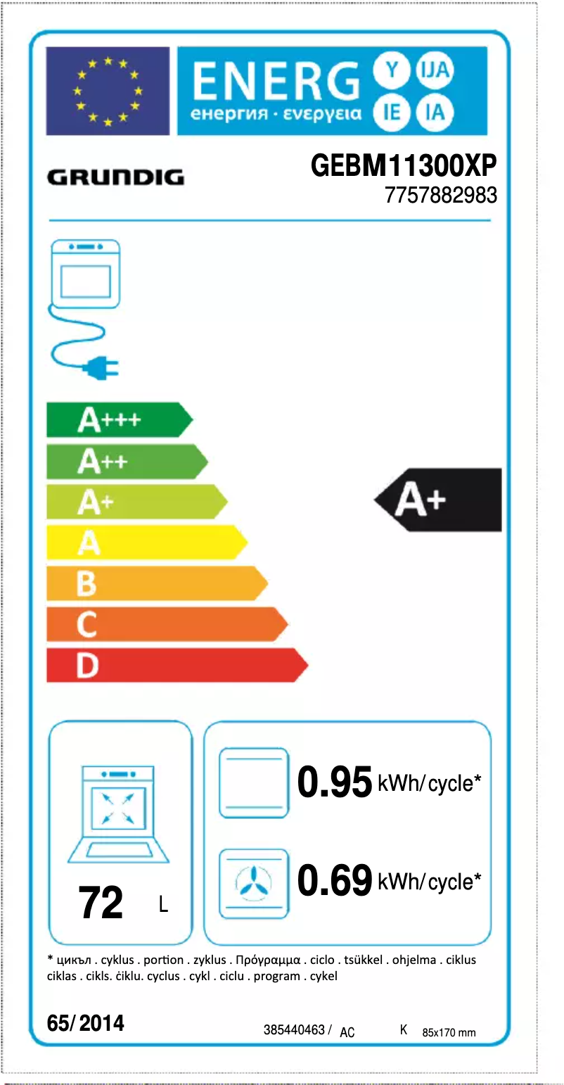 Page 1 de la notice Label énergétique Grundig GEBM11300XP