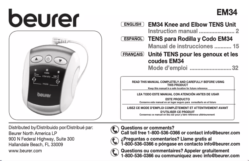 Page 1 de la notice Manuel utilisateur Beurer EM 34