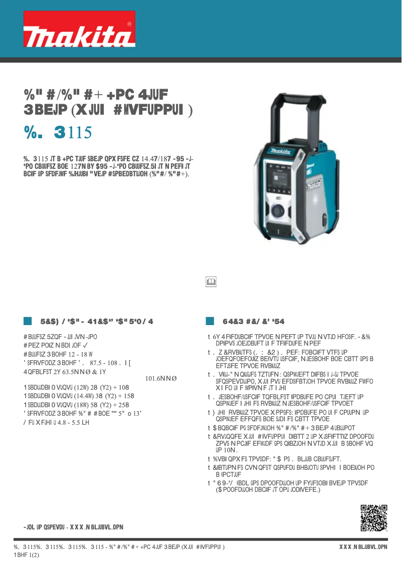 Page 1 de la notice Fiche technique Makita DMR115