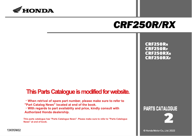 Página 1 del manual Catálogo Honda CRF250RX (2023)