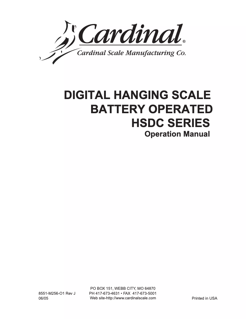 Página 1 del manual Manual de usuario Cardinal Detecto HSDC-40KG