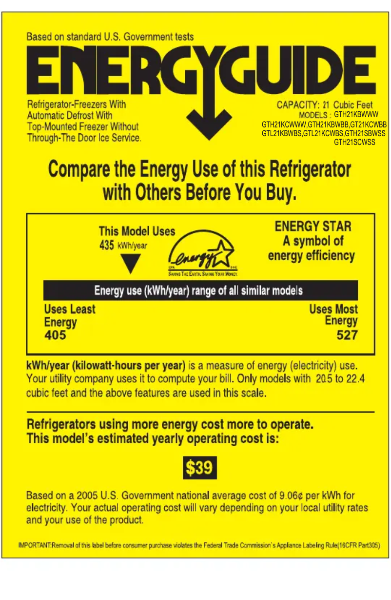 Page n°1 - Label énergétique GE GTH21KCWBB