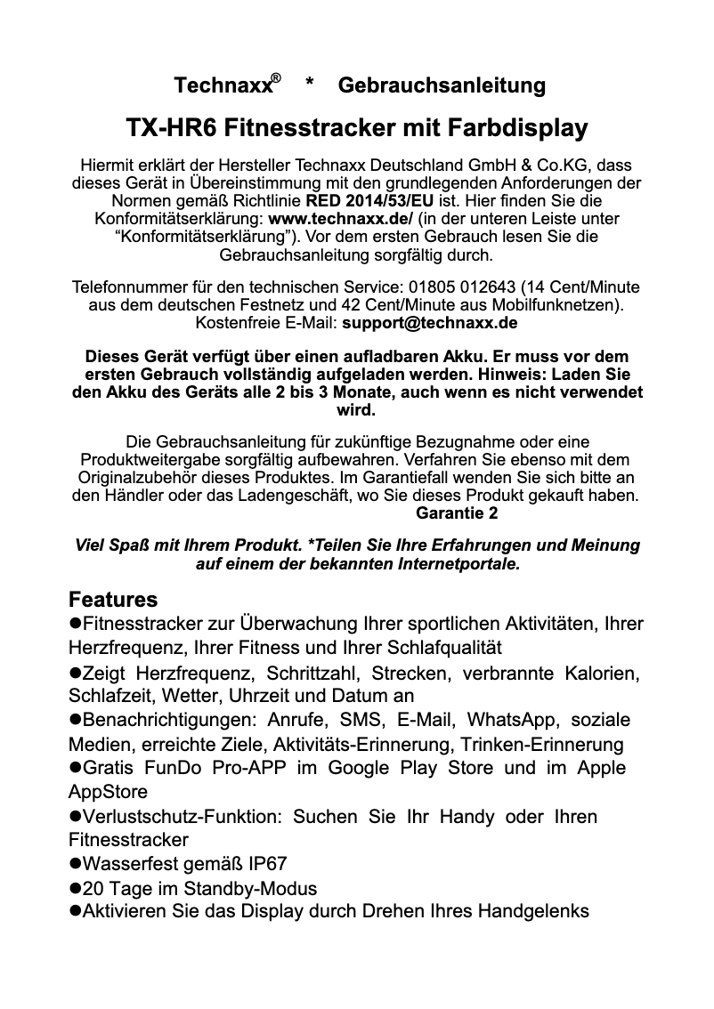 Page 1 of the manual User Manual Technaxx TX-HR6