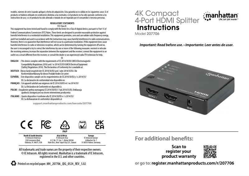 Page 1 de la notice Manuel utilisateur Manhattan 207706