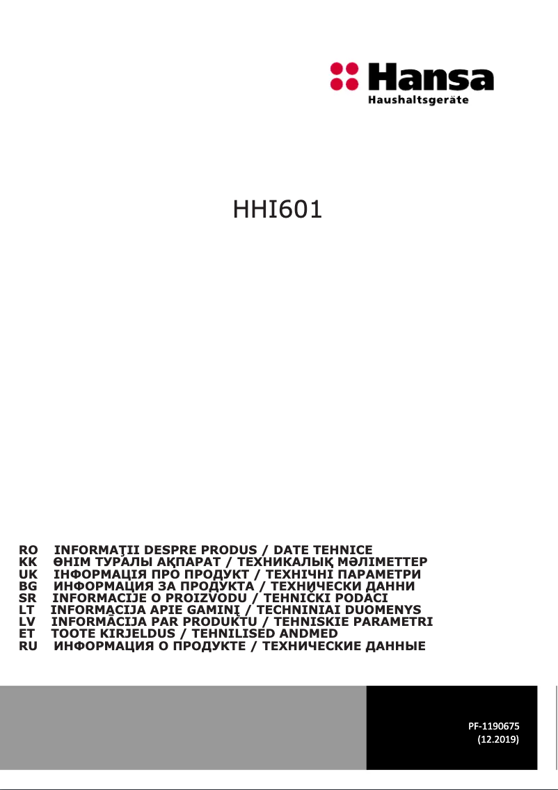 Page 1 de la notice Manuel utilisateur Hansa BHI68369