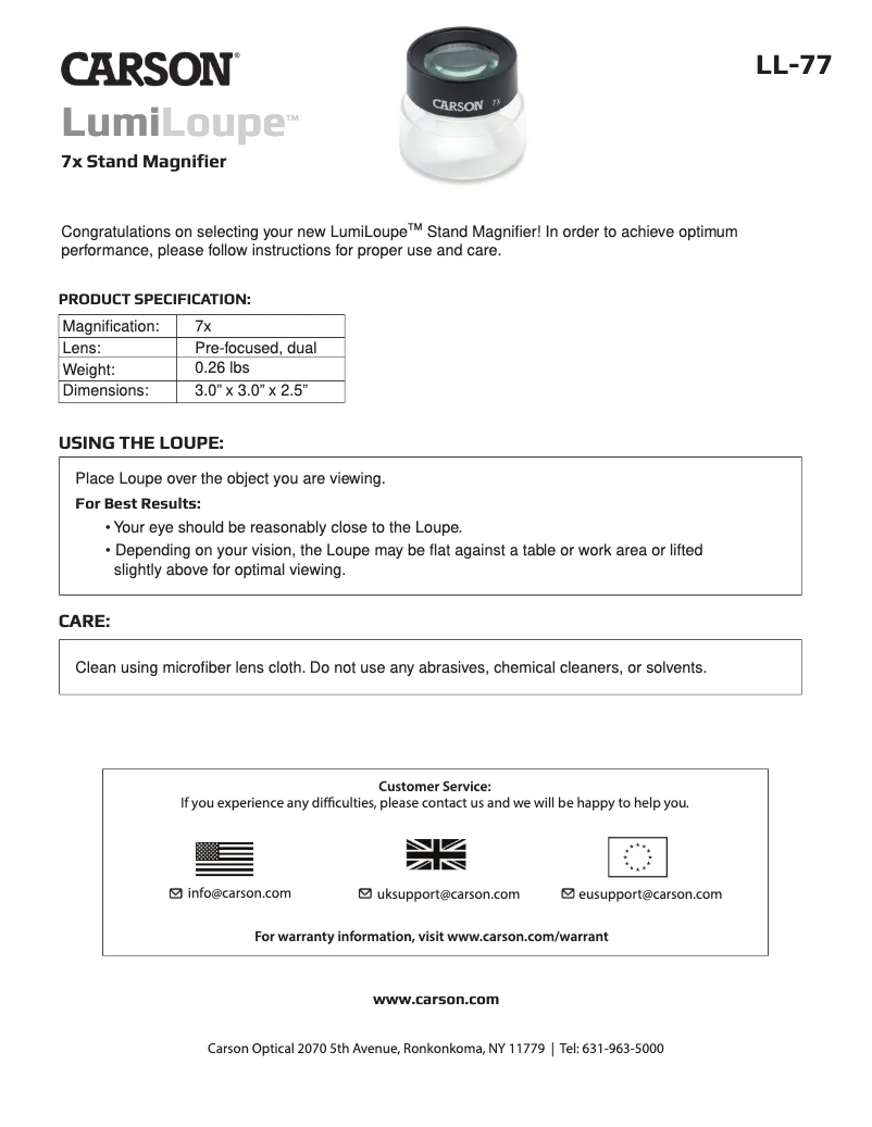 Page 1 de la notice Manuel utilisateur Carson LumiLoupe LL-77