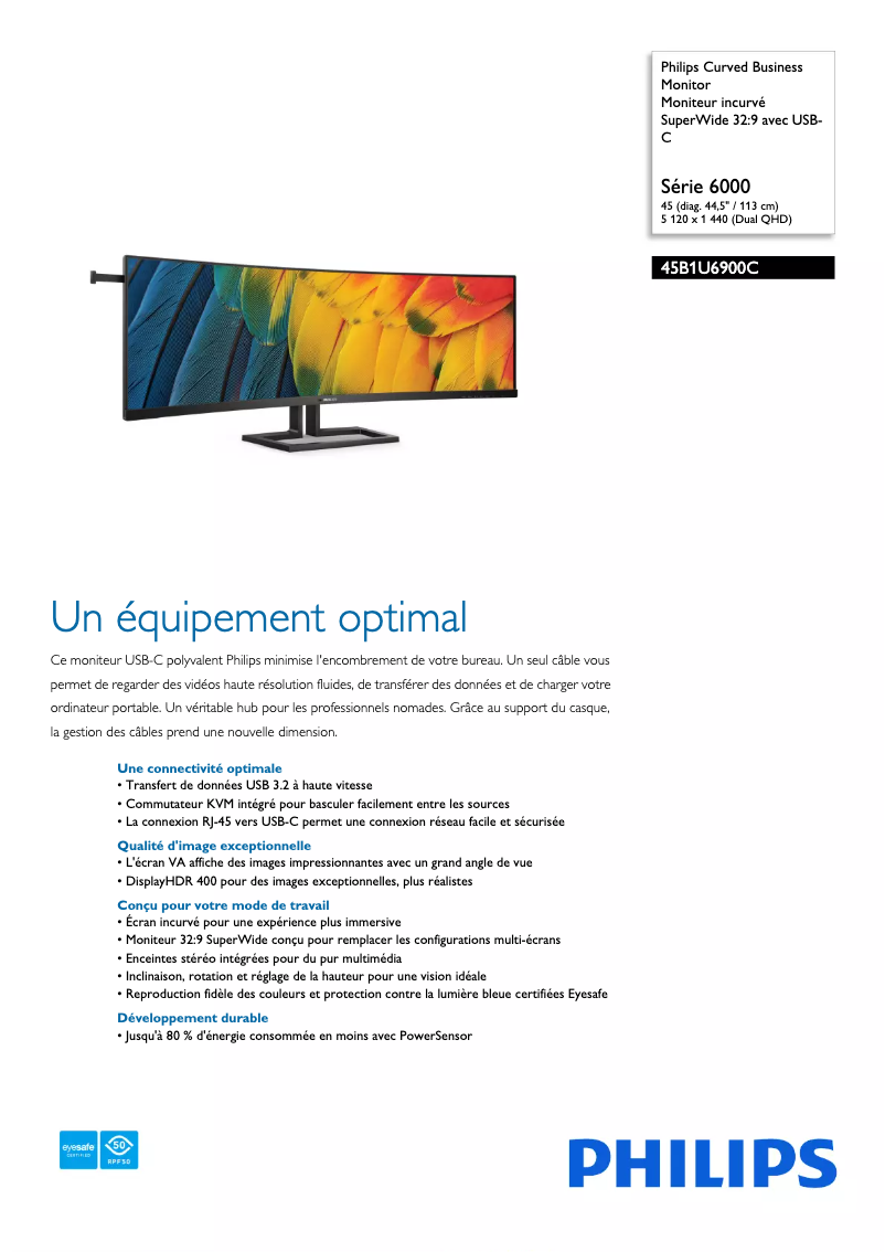 Página 1 del manual Ficha técnica Philips 45B1U6900C