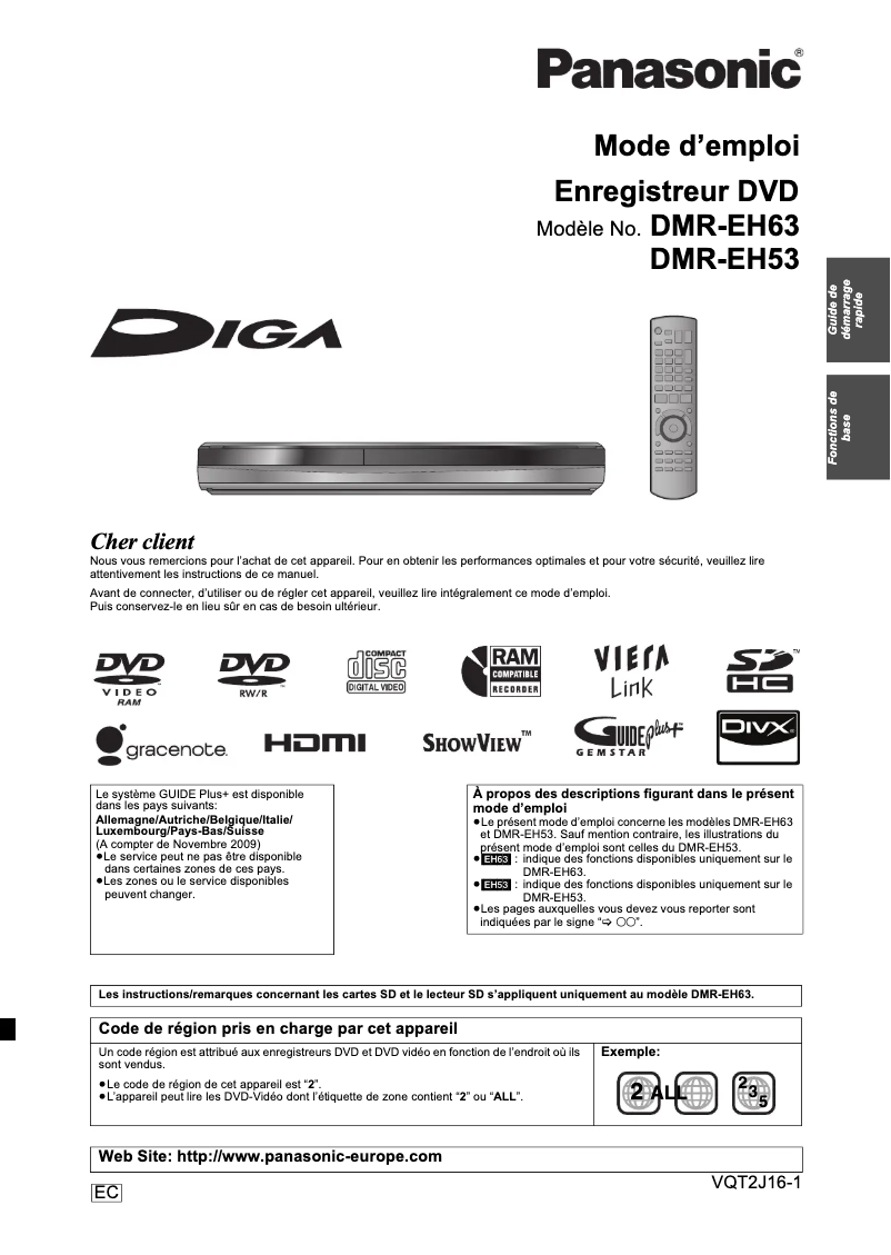 Page 1 of the manual User Manual Panasonic DMR-EH63