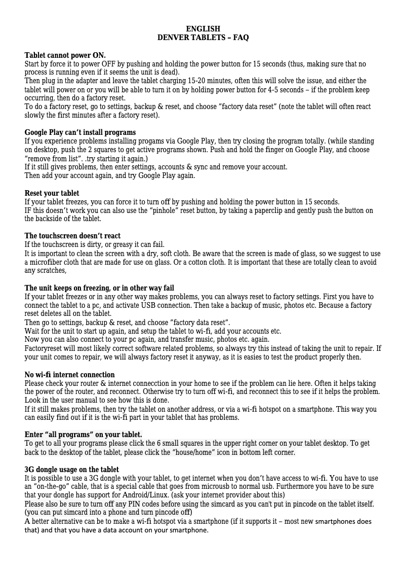 Page 1 de la notice Manuel utilisateur Denver TAC-70061