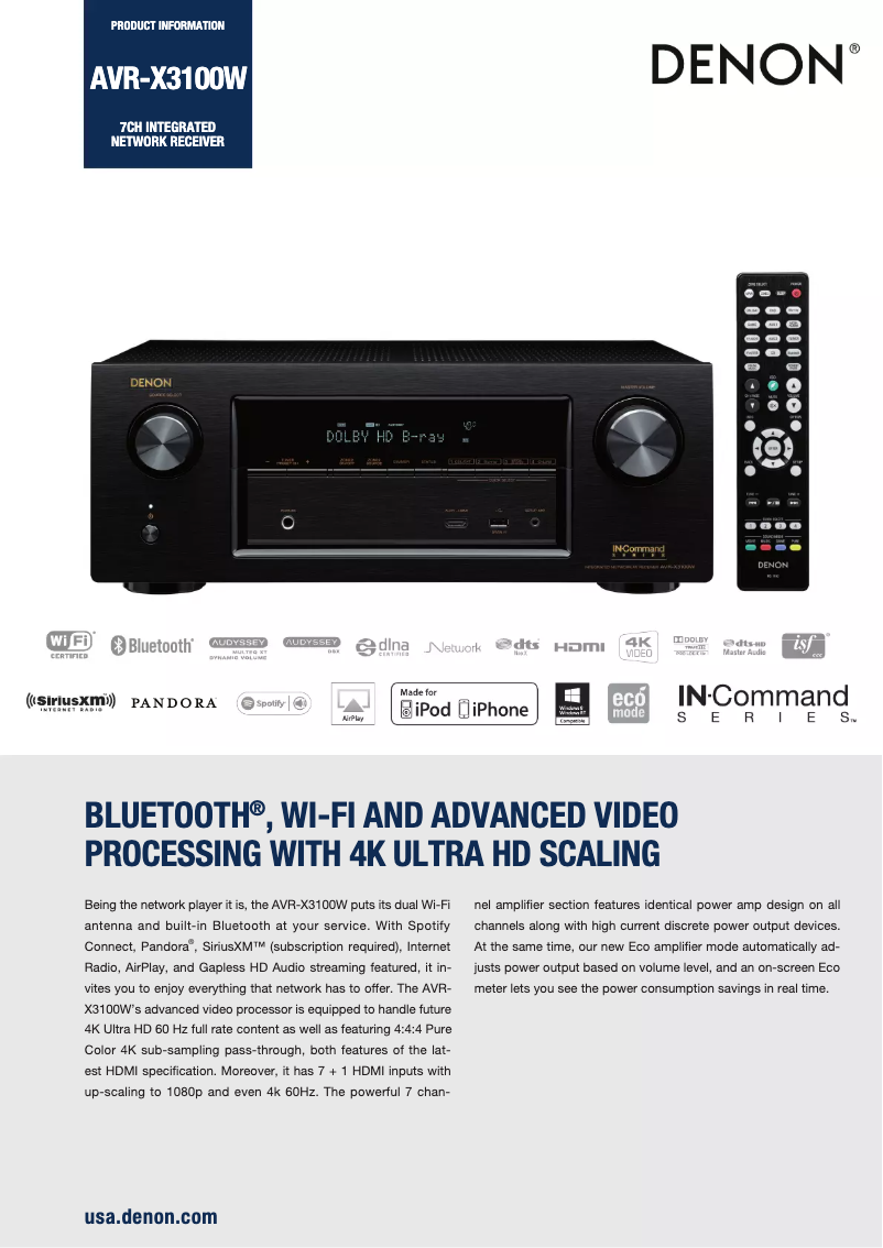 Page 1 de la notice Fiche technique Denon AVR-X3100W