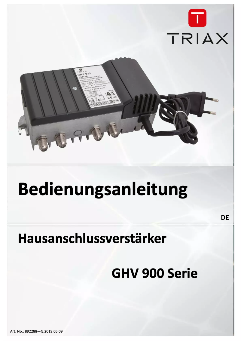 Page 1 of the manual User Manual Triax GHV 930