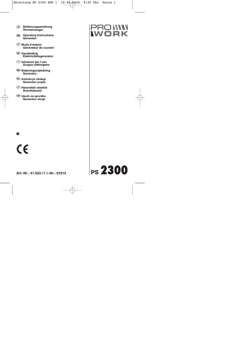 Page 1 de la notice Manuel utilisateur Prowork PS 2300