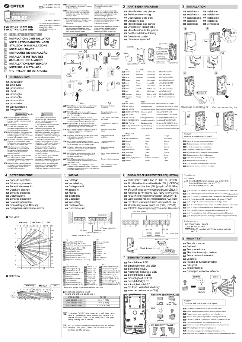 Page 1 de la notice Manuel utilisateur Optex FMX-DT