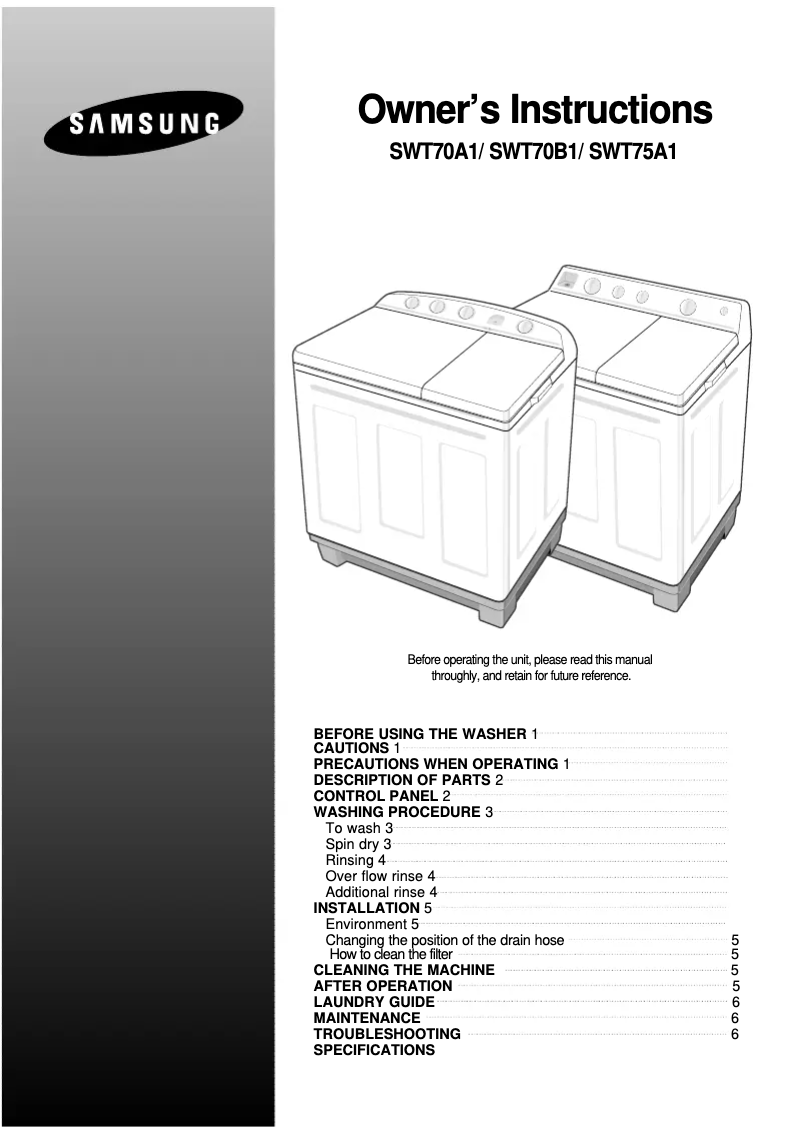 Página 1 del manual Manual de usuario Samsung SWT70B1P