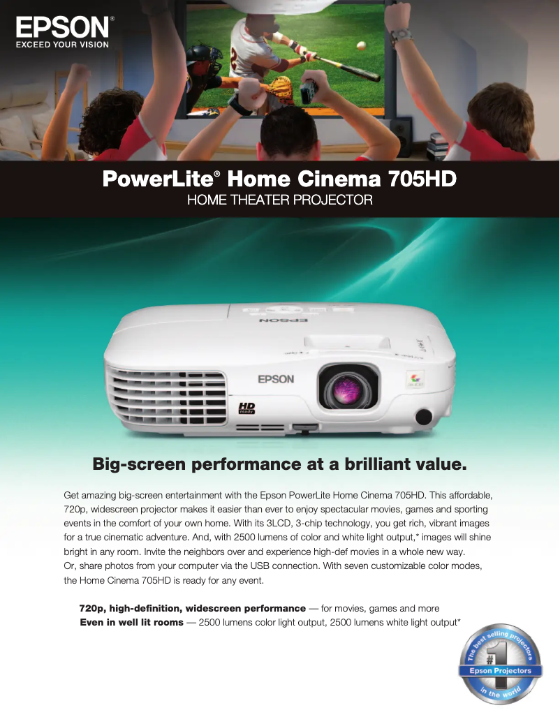 Page 1 de la notice Brochure Epson PowerLite Home Cinema 705HD