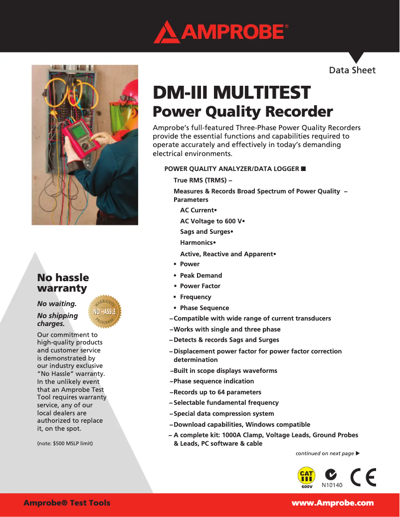 Page 1 de la notice Manuel utilisateur Amprobe DM-III