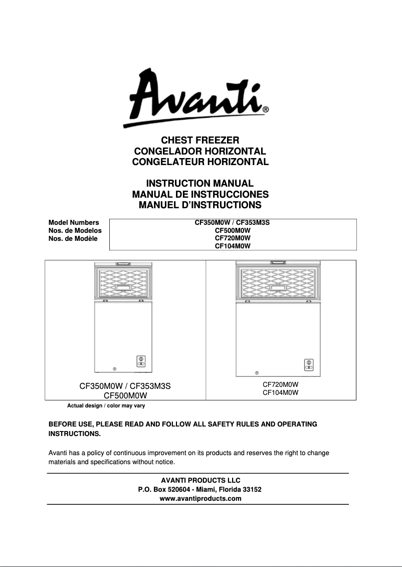 Page 1 de la notice Manuel utilisateur Avanti CF500M0W-IS