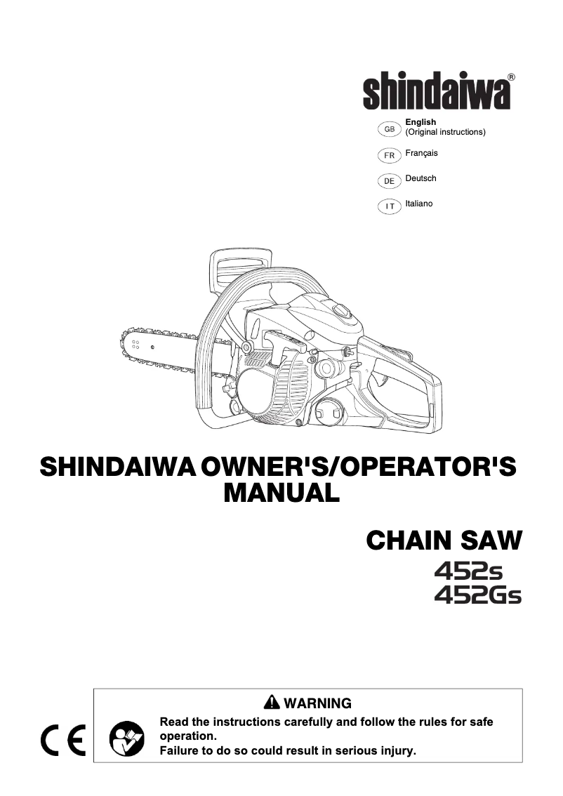 Page 1 de la notice Manuel utilisateur Shindaiwa 452GS