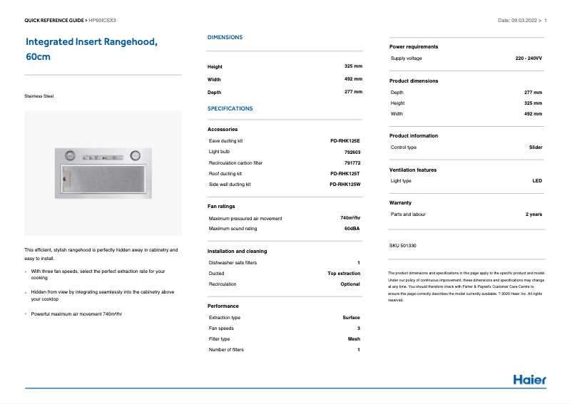 Page 1 de la notice Guide d'installation Haier HP60ICSX3