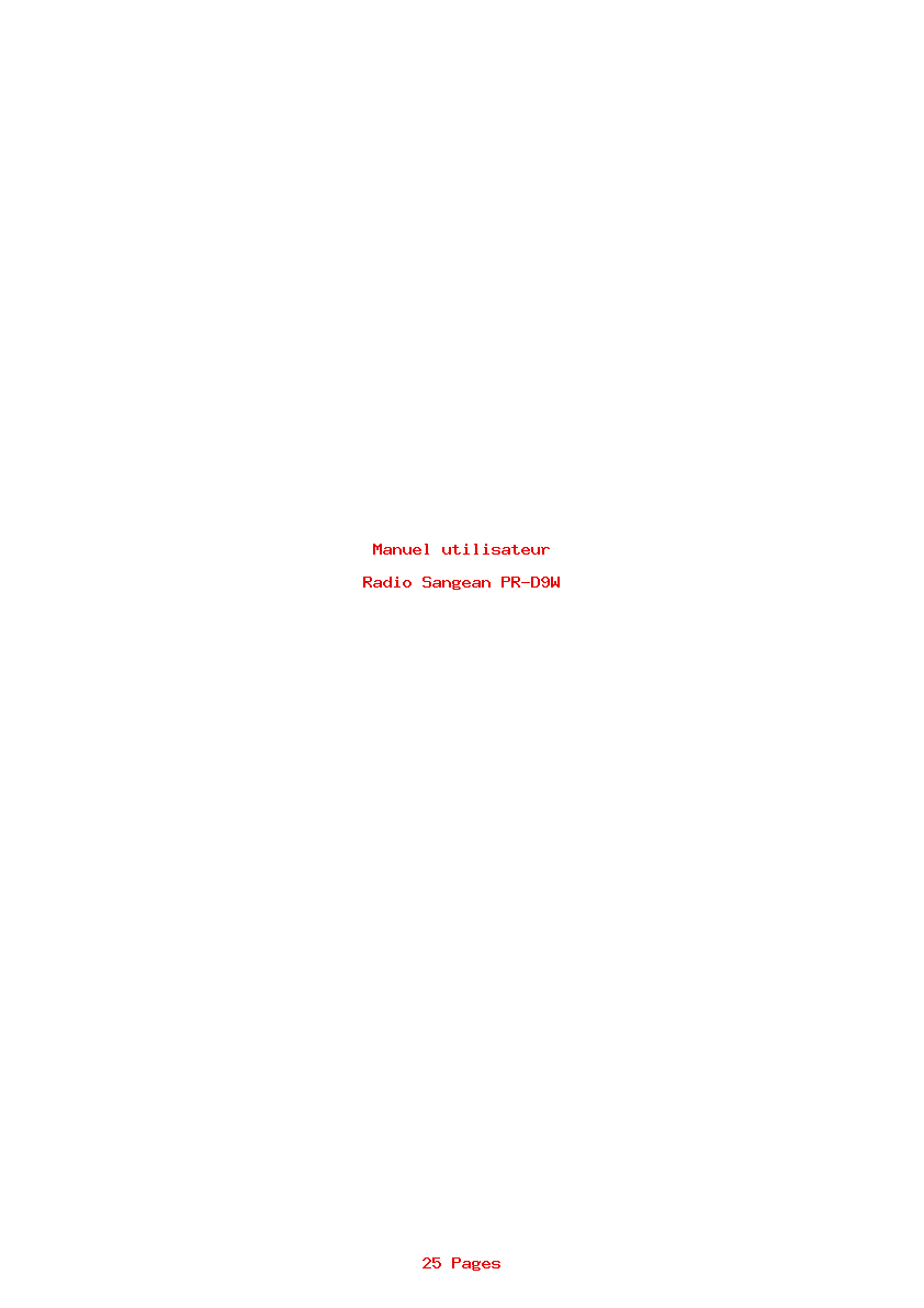 Page 1 de la notice Manuel utilisateur Sangean PR-D9W