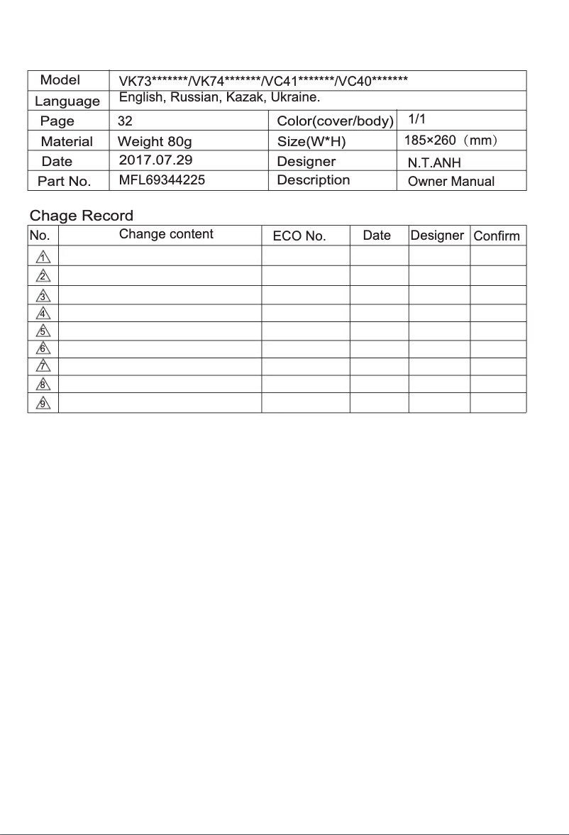 Page 1 de la notice Manuel utilisateur LG VK74W22H