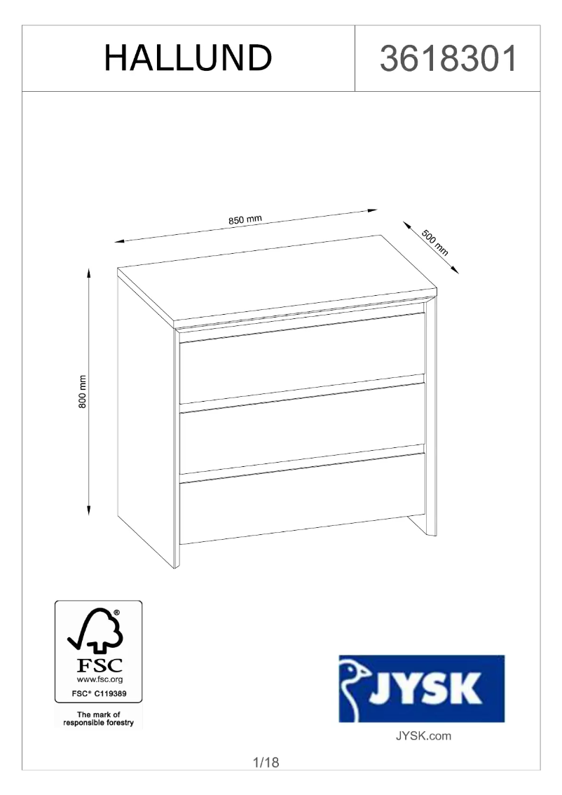 Page 1 de la notice Manuel utilisateur JYSK Hallund (85x80x50)