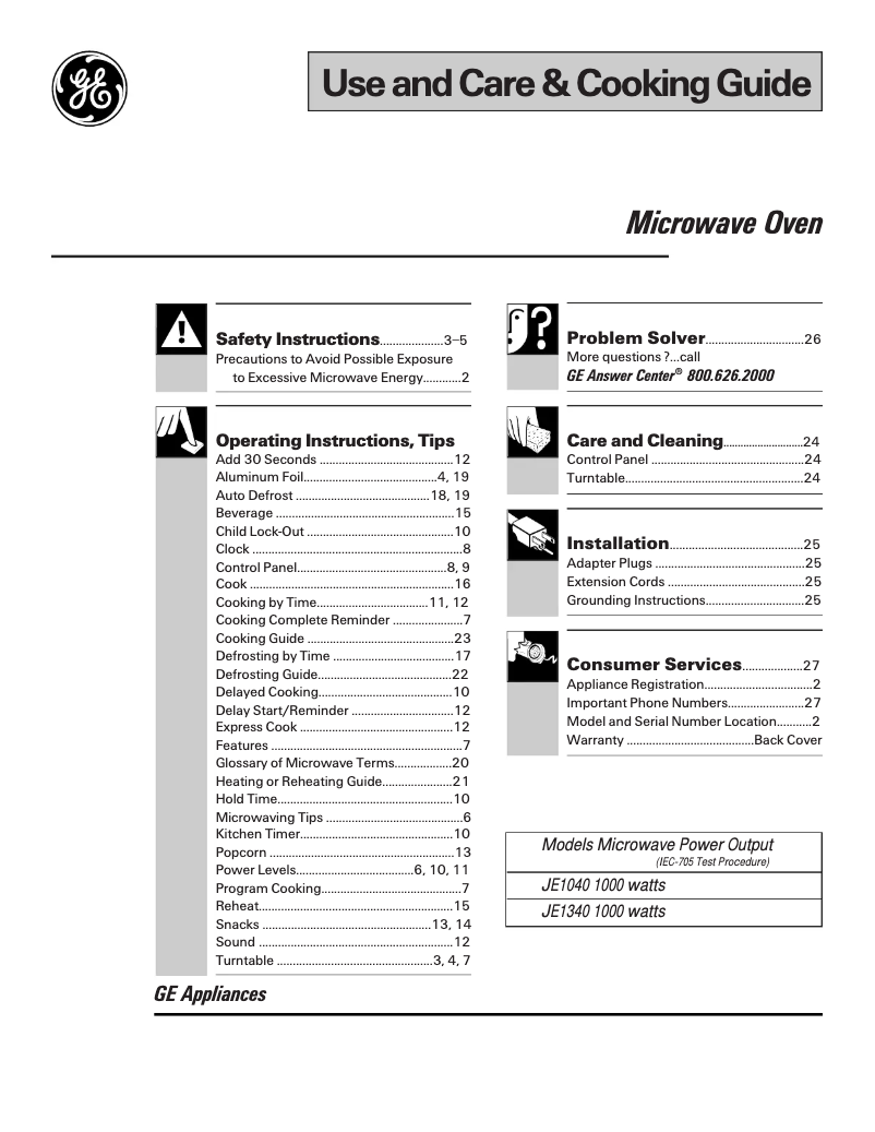 Página 1 del manual Manual de uso y mantenimiento GE JE1040GY