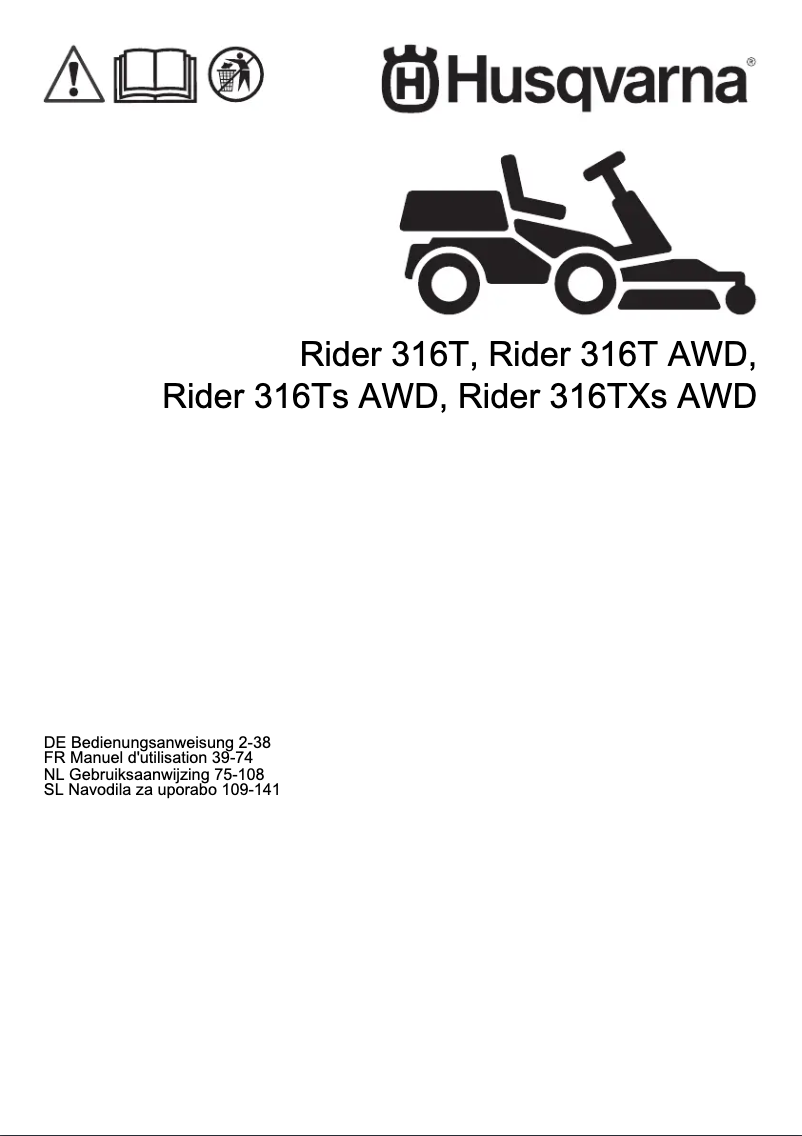 Page 1 de la notice Manuel utilisateur Husqvarna Rider 316Ts AWD