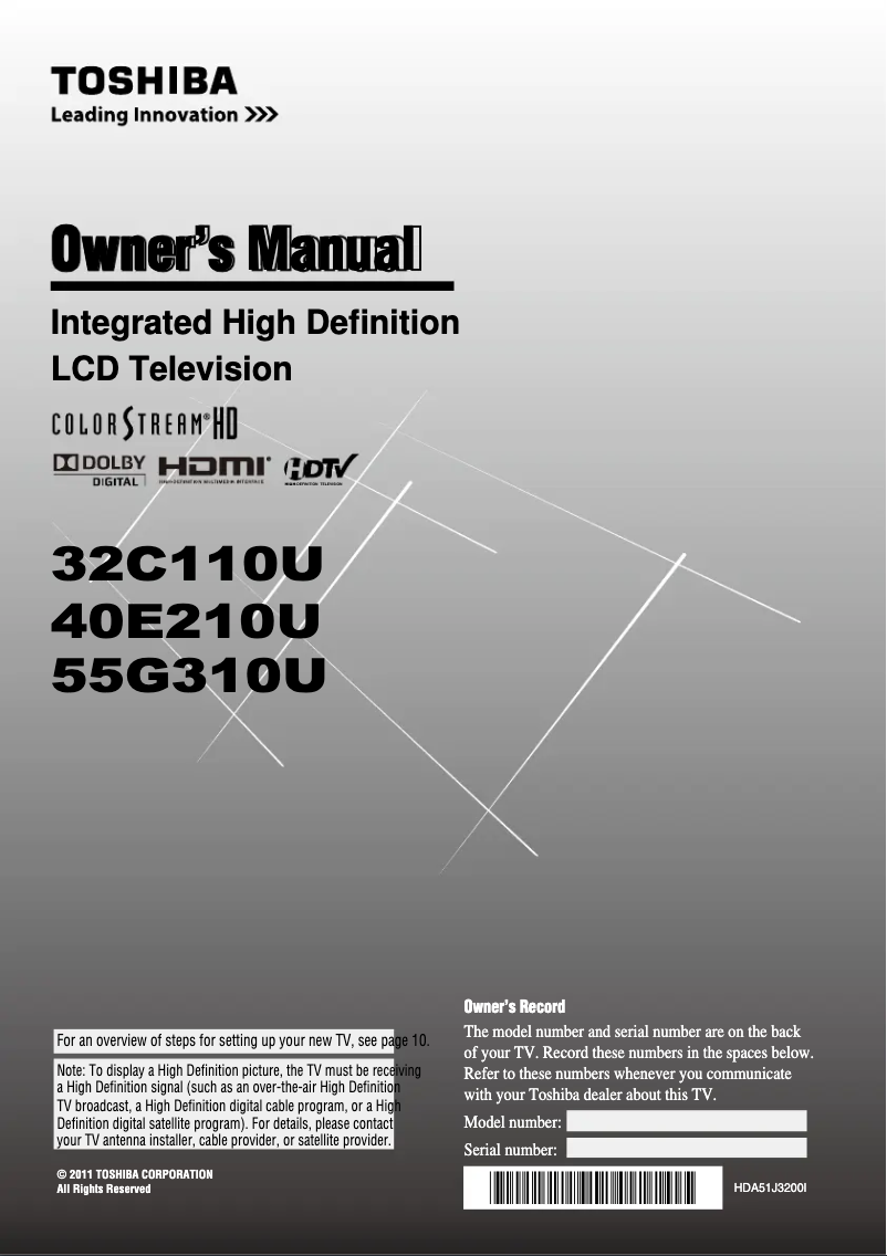 Page 1 of the manual User Manual Toshiba 32C110U