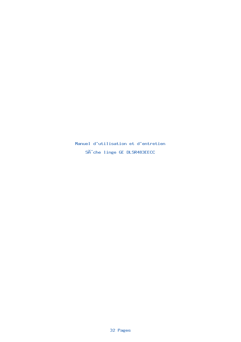 Page 1 de la notice Manuel d'utilisation et d'entretien GE DLSR483EECC