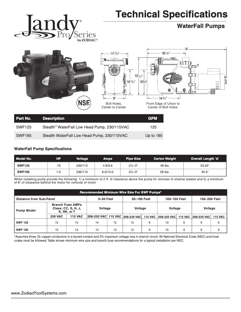 Page 1 de la notice Fiche technique JANDY WaterFall