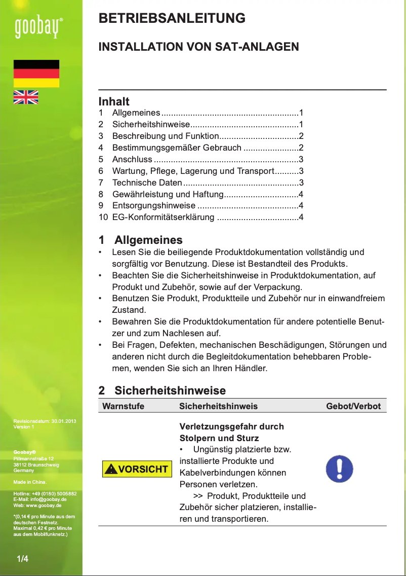 Page 1 de la notice Manuel utilisateur Goobay 67512