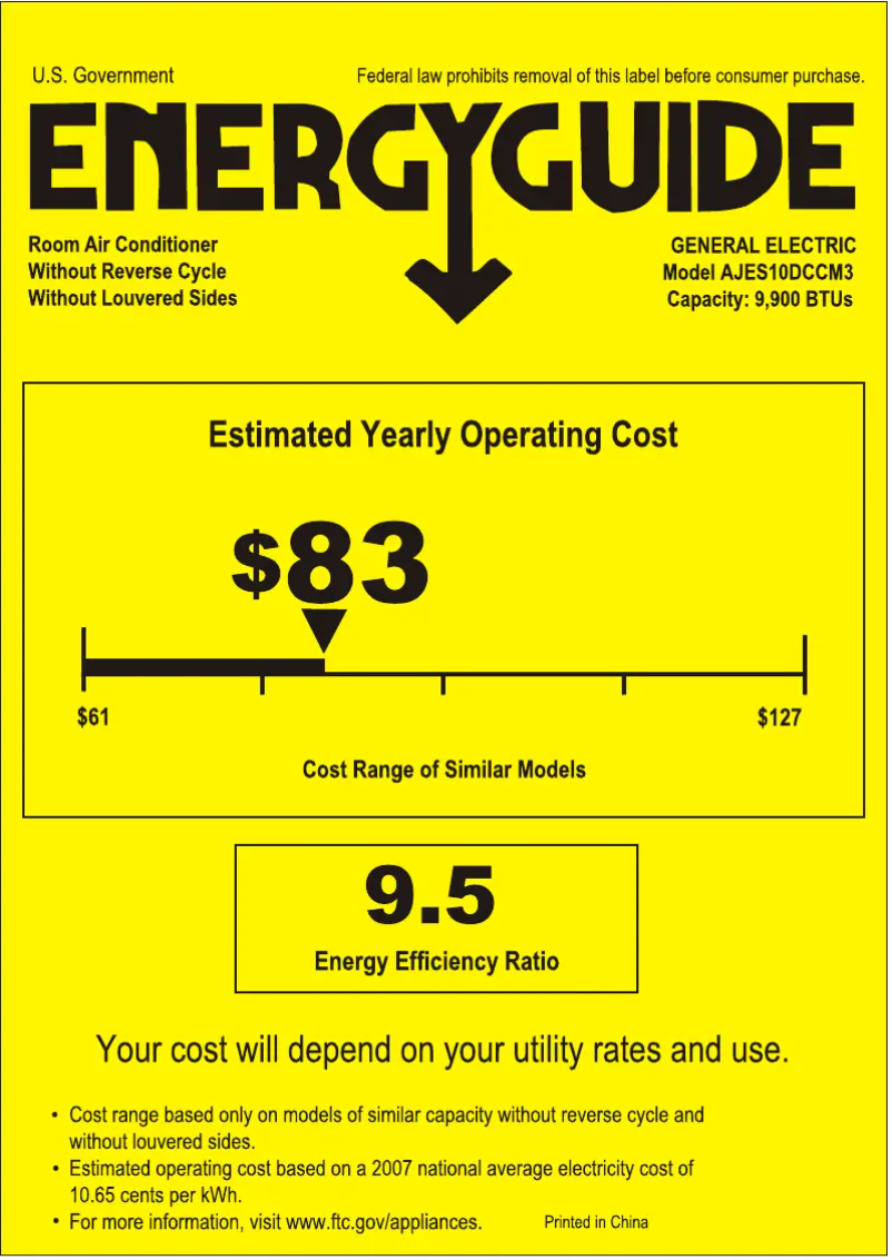 Página 1 del manual Etiqueta energética GE AJES10DCC
