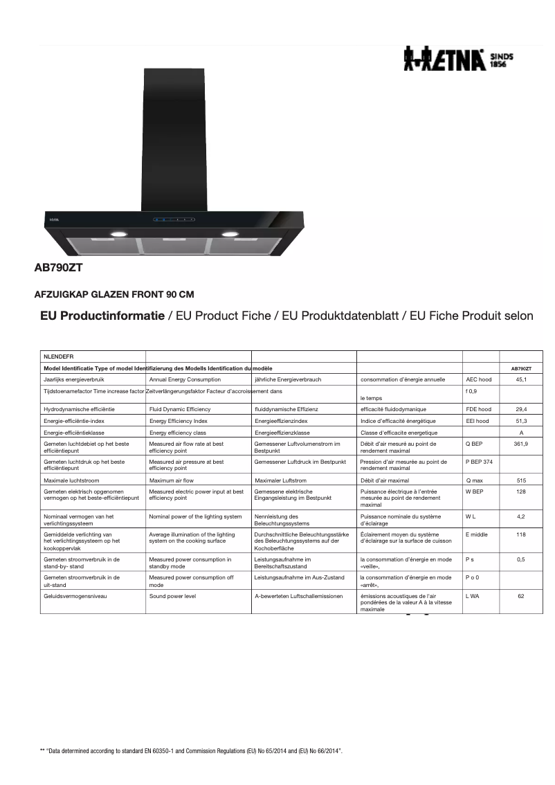 Page 1 de la notice Fiche technique Etna AB790ZT