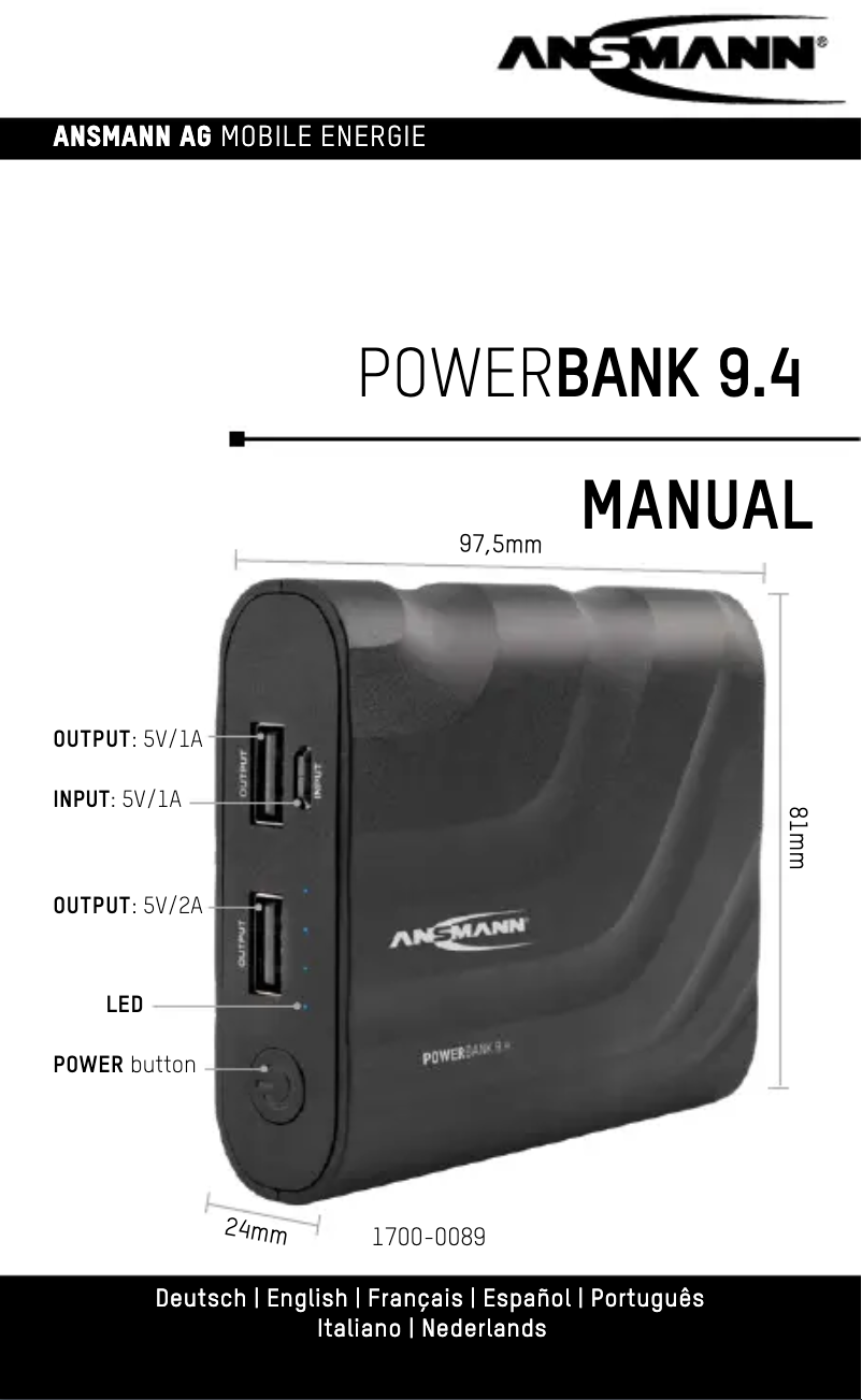 Page 1 de la notice Manuel utilisateur Ansmann Powerbank 9.4