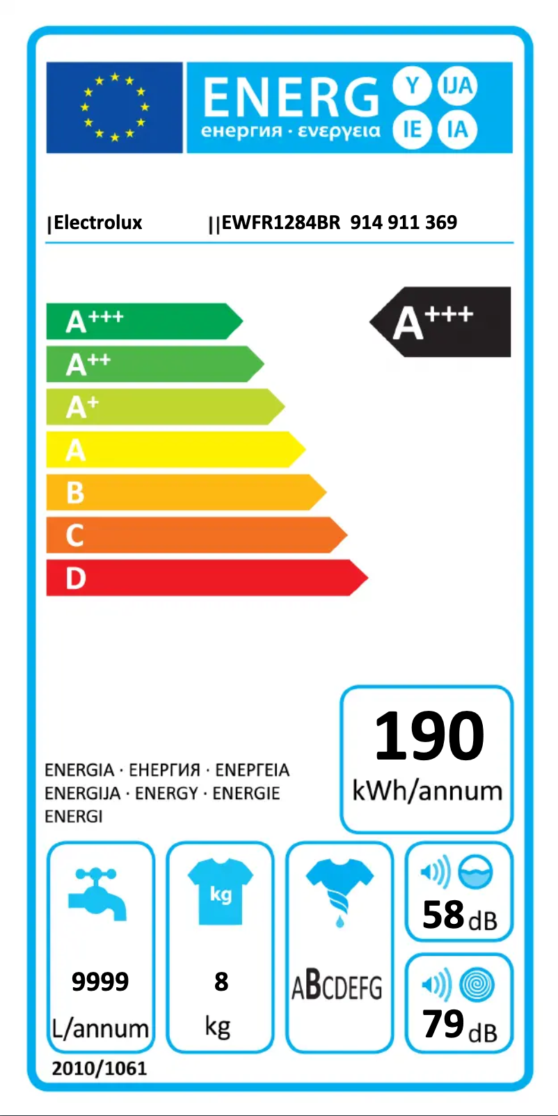 Página 1 del manual Etiqueta energética Electrolux EWFR1284BR