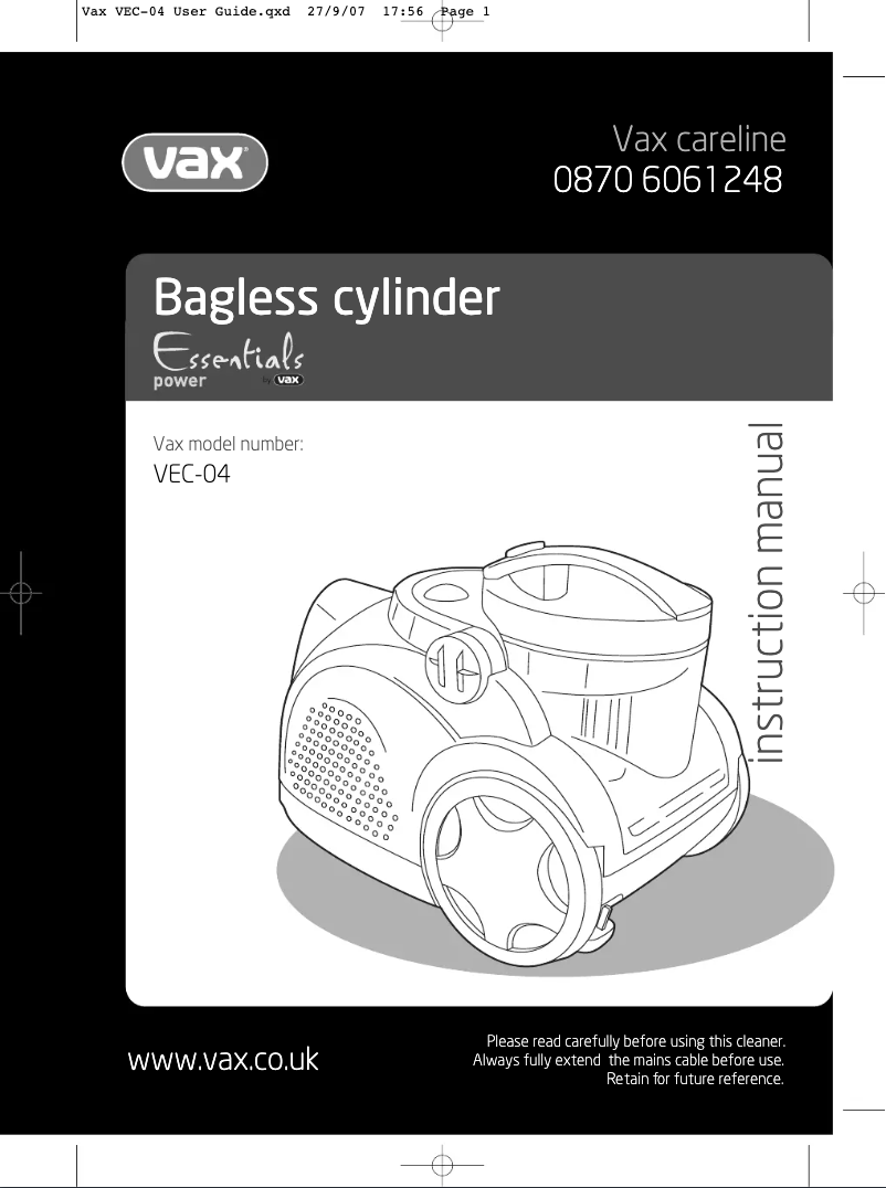 Página 1 del manual Manual de usuario Vax Essentials VEC-04