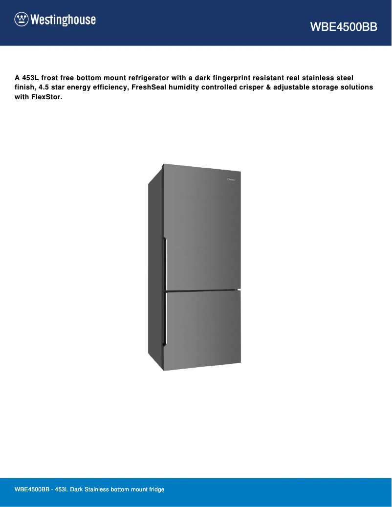 Page 1 de la notice Fiche technique Westinghouse WBE4500BB