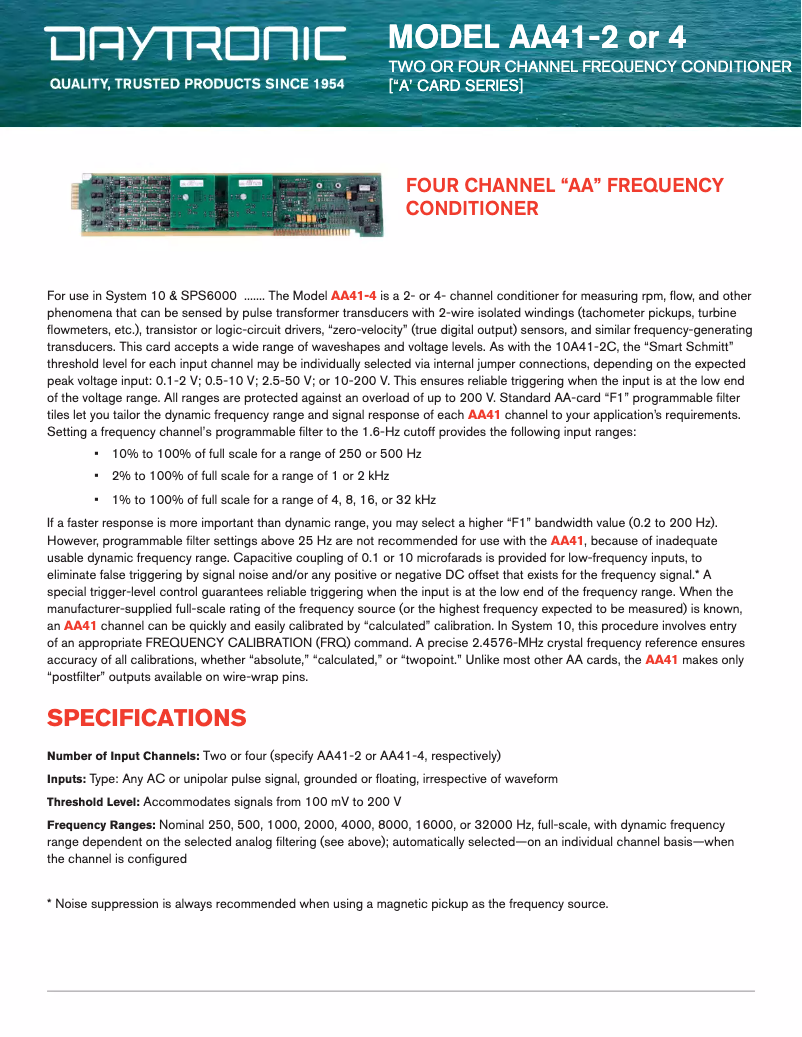 Page 1 de la notice Fiche technique Daytronic AA41-4F010
