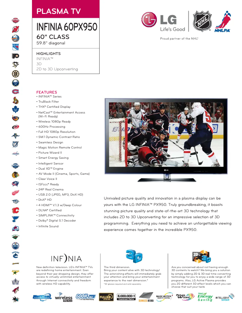 Page 1 de la notice Fiche technique LG 60PX950