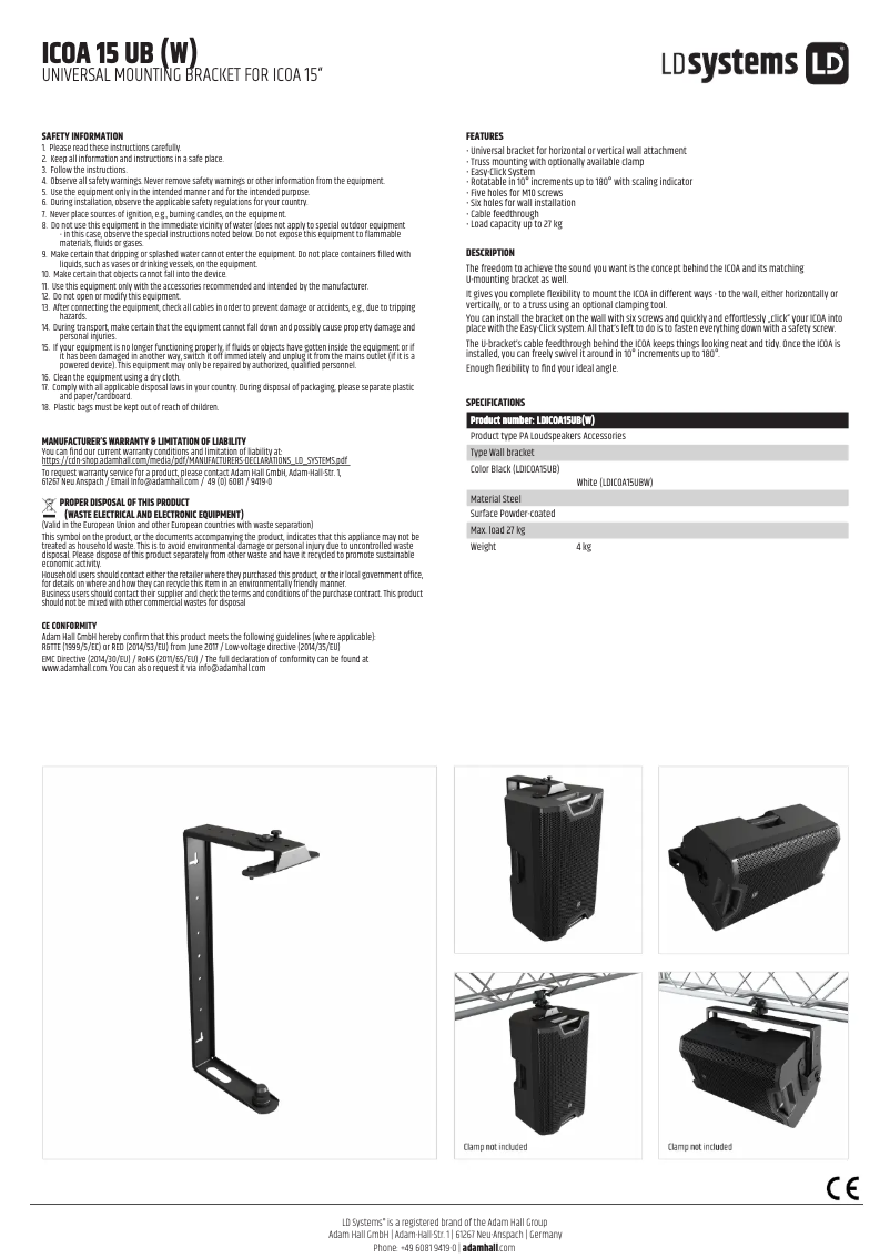 Page 1 de la notice Manuel utilisateur LD Systems ICOA 15 UB